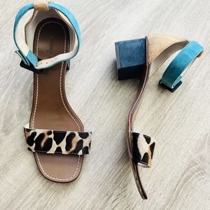 L’autre Chose Leopard Color Block Heel Sandals